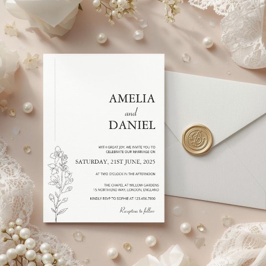Minimalist Larkspur Floral Wedding Invitation Kaart