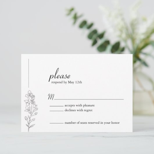 Minimalist Larkspur Wedding RSVP Card (Staand voorkant)