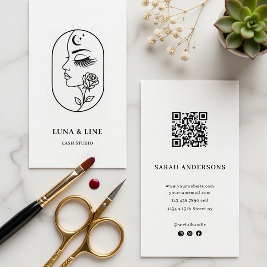 Minimalist Lash Artist Business Card with QR Code Visitekaartje