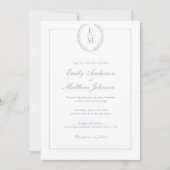 Minimalist Laurel Monogram Wedding Invitation Kaart (Voorkant)