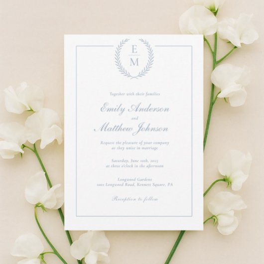Minimalist Laurel Monogram Wedding Invitation Kaart