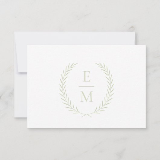 Minimalist Laurel Monogram Wedding RSVP Cards (Achterkant)