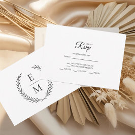 Minimalist Laurel Monogram Wedding RSVP Cards Kaartje