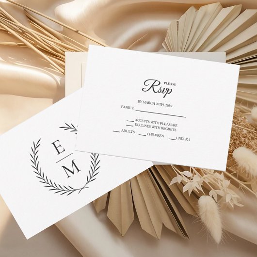 Minimalist Laurel Monogram Wedding RSVP Cards Kaartje