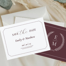 Minimalist Laurel Monogram Wedding Save The Date Aankondigingskaart