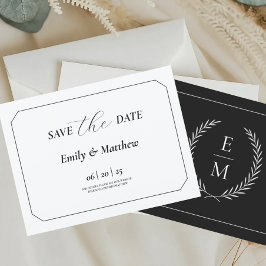 Minimalist Laurel Monogram Wedding Save The Date Aankondigingskaart