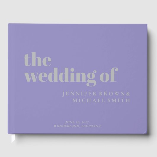 Minimalist Lavender Silver Swash Wedding Gastenboek (Voorkant)