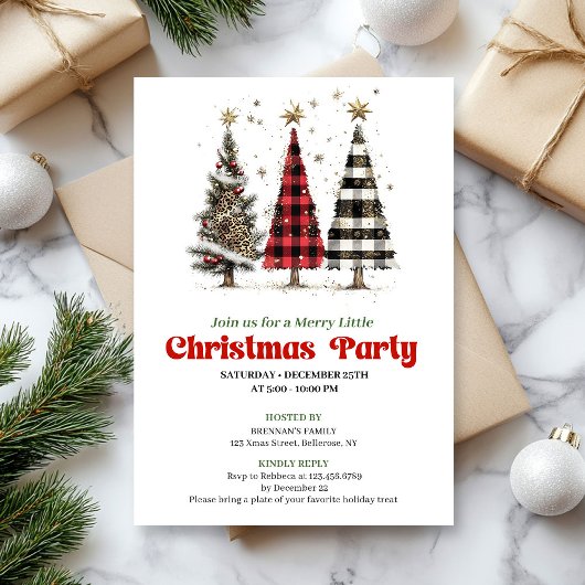 Minimalist leopard Christmas tree digital invites Kaart