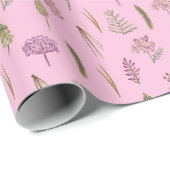 Minimalist Leuk  Engels Roze Paarse Bloemen Cadeaupapier (Rol Hoek)
