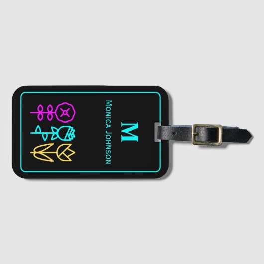 Minimalist Leuke Bloem Icoon Aangepaste Monogram N Bagagelabel (Voorkant (horizontaal))