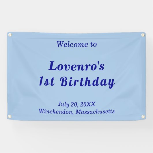 Minimalist Light Blue Kids Birthday Banner (Horizontaal)