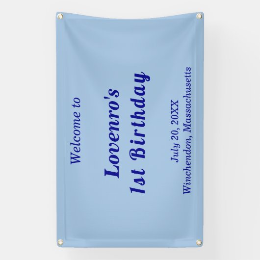 Minimalist Light Blue Kids Birthday Banner (Verticaal)