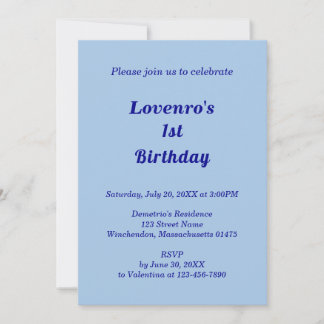 Minimalist Light Blue Kids Birthday Invitation Kaart