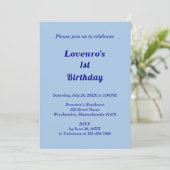 Minimalist Light Blue Kids Birthday Invitation Kaart (Staand voorkant)