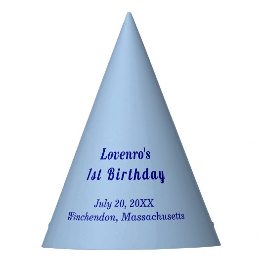 Minimalist Light Blue Kids Birthday Party Hats Feesthoedjes (Voorkant)
