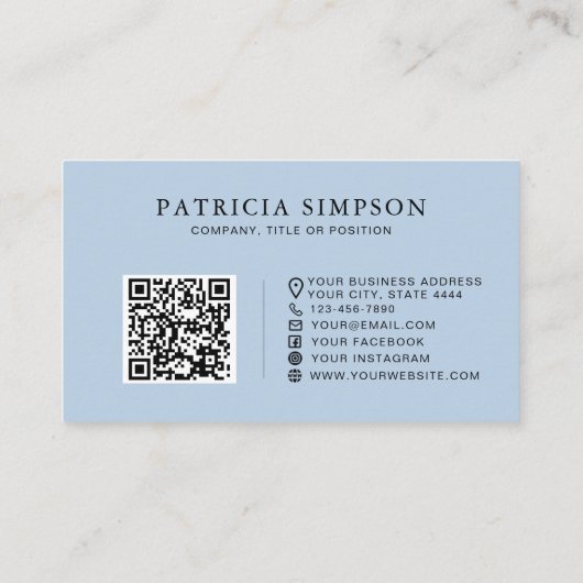 Minimalist Light Blue QR Code Professional Elegant Visitekaartje (Achterkant)