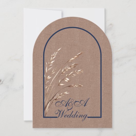Minimalist Light Brown and Navy Arch Wedding  Kaart (Voorkant)