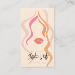Minimalist Light Peach Haarstylist Wavy Hair QR Visitekaartje