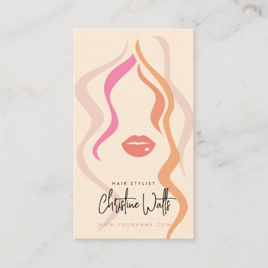 Minimalist Light Peach Haarstylist Wavy Hair QR Visitekaartje (Voorkant)