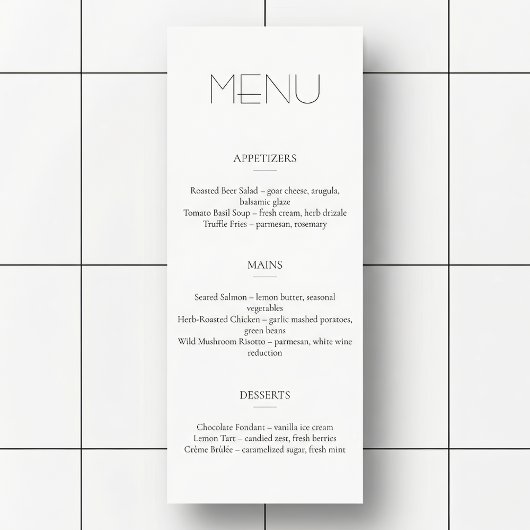 Minimalist Light Restaurant Or Wedding Menu