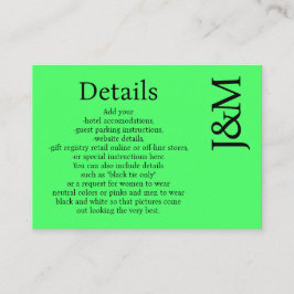 Minimalist Lime Green Enclosure Details Card Informatiekaartje