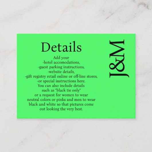 Minimalist Lime Green Enclosure Details Card Informatiekaartje (Voorkant)