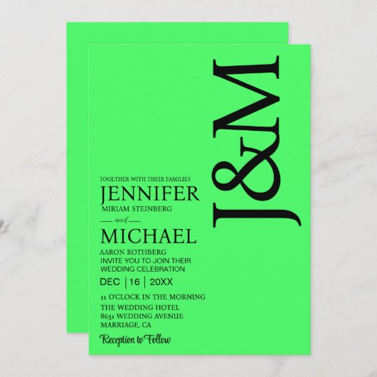 Minimalist Lime Green Summer Wedding Kaart (Voorkant / Achterkant)