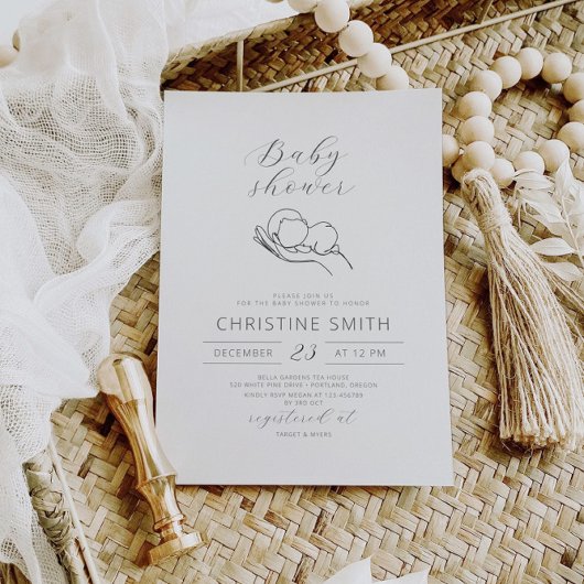 Minimalist Line Art Baby Shower Invitation Kaart