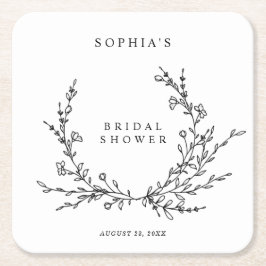 Minimalist Line Art Bridal Shower Square Kartonnen Onderzetters