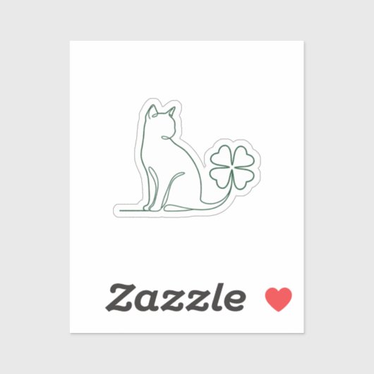 Minimalist Line Art Cat With Clover Aesthetic  Sticker (Vel)