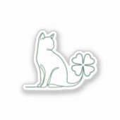 Minimalist Line Art Cat With Clover Aesthetic  Sticker (Voorkant)