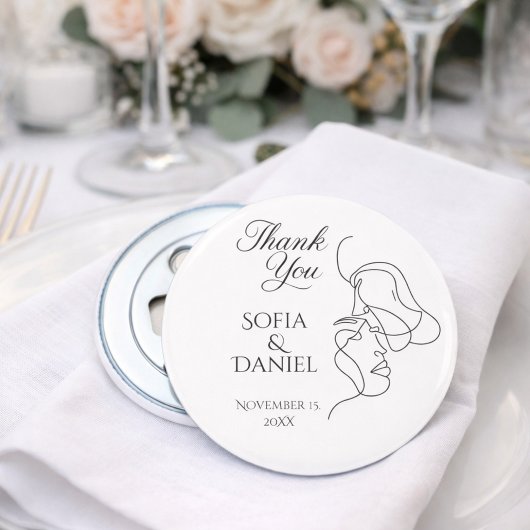 Minimalist Line Art Couple illustration  Wedding  Button Flesopener