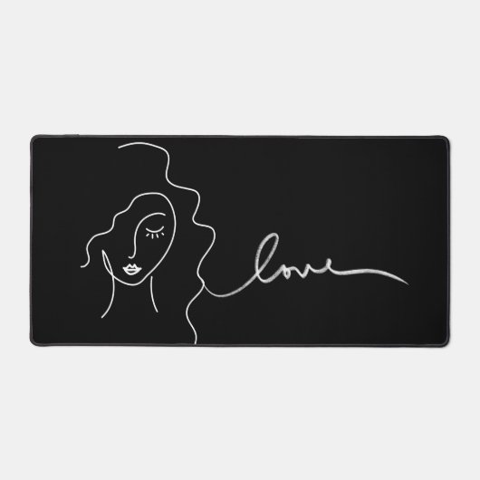 Minimalist Line Art Desk Mat – Love in Simplicity (Voorkant)