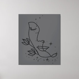 Minimalist Line Art Face with Stars | Elegant Femi Canvas Afdruk