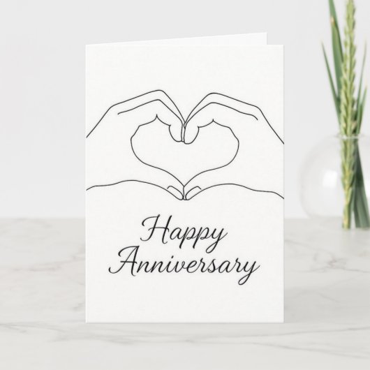 Minimalist Line Art Hands Heart Happy Anniversary  Kaart (Voorkant)