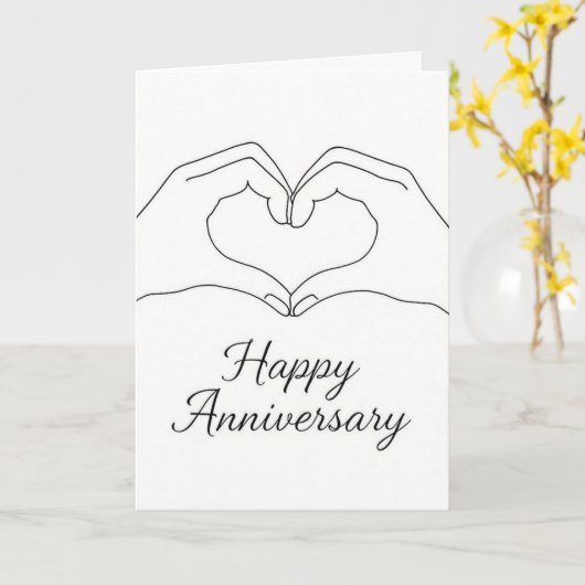 Minimalist Line Art Hands Heart Happy Anniversary  Kaart (Gele Bloem)