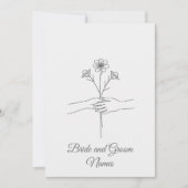 Minimalist Line Art Hands holding Flowers Wedding  Kaart (Voorkant)