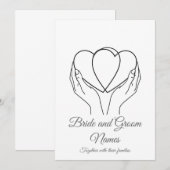 Minimalist Line Art Hearts & Hands Grey Wedding In Kaart (Voorkant / Achterkant)