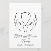 Minimalist Line Art Hearts & Hands Grey Wedding In Kaart (Voorkant)