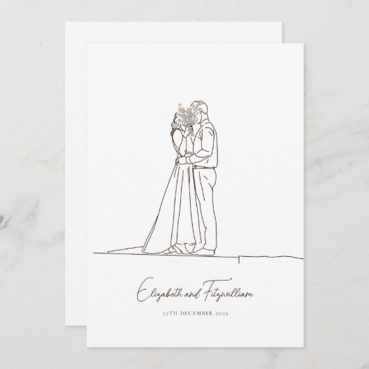 Minimalist Line Art Romantic Couple with Flowers Kaart (Voorkant / Achterkant)