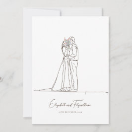 Minimalist Line Art Romantic Couple with Flowers Kaart