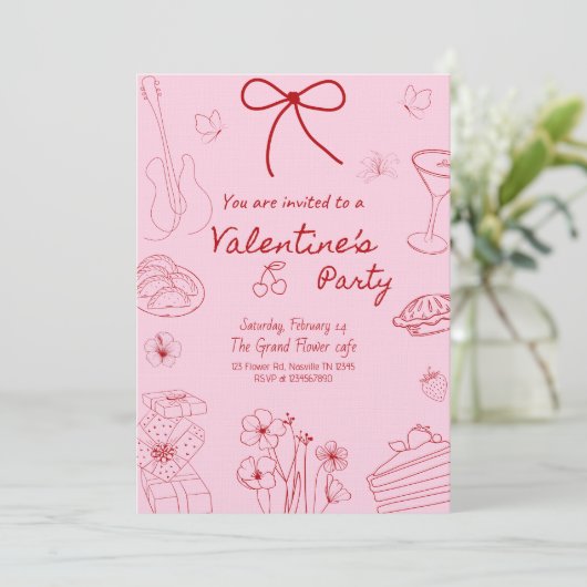 Minimalist Line Art Valentine’s Day Party Kaart (Staand voorkant)