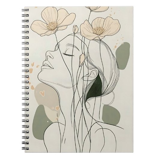 Minimalist Line Art Woman with Floral Notitieboek (Voorkant)