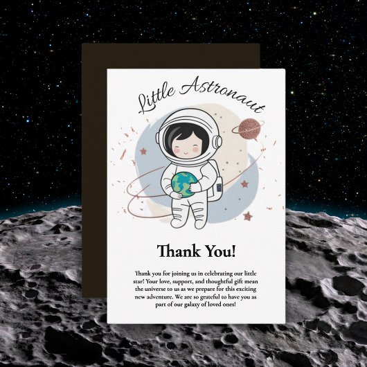 Minimalist Little Astronaut Baby shower Bedankkaart
