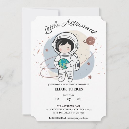 Minimalist Little Astronaut Baby shower Kaart (Voorkant)