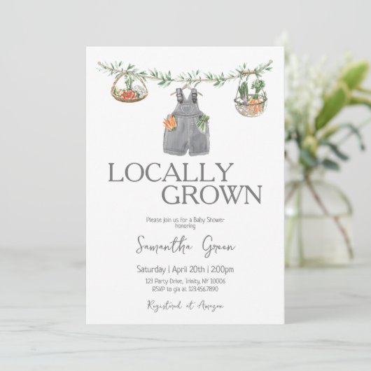 Minimalist Locally Grown Baby Shower Kaart (Staand voorkant)
