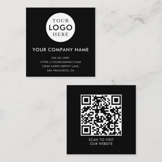 Minimalist Logo Professional Black QR Code Vierkante Visitekaartje (Voorkant / Achterkant)