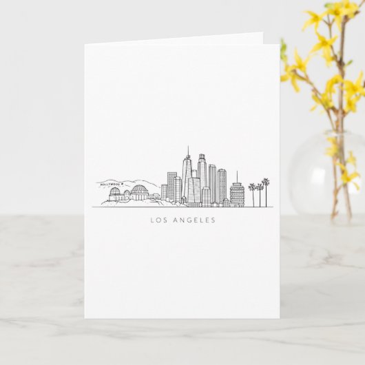 Minimalist Los Angeles Skyline Illustration Kaart (Gele Bloem)