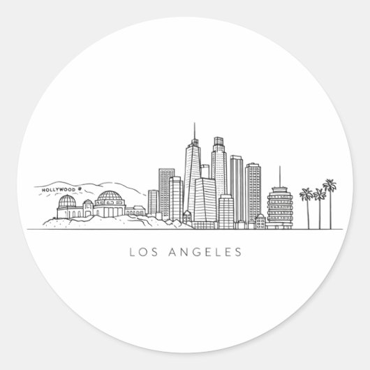 Minimalist Los Angeles Skyline Illustration Ronde Sticker (Voorkant)