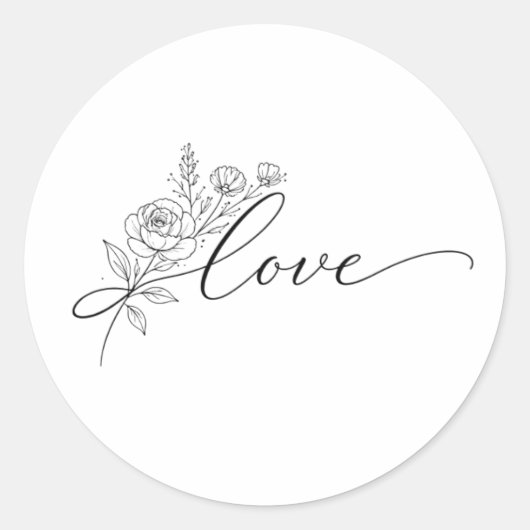 Minimalist Love Floral Line Art Ronde Sticker (Voorkant)